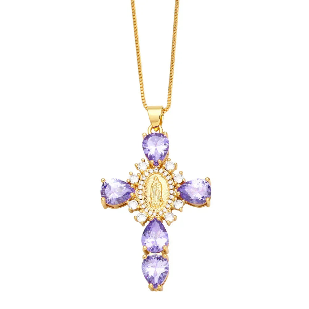 Lila Gold Maria Kreuzkette