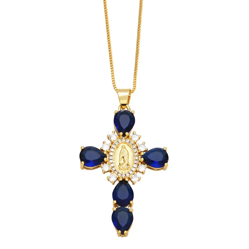 Blau Gold Maria Kreuzkette
