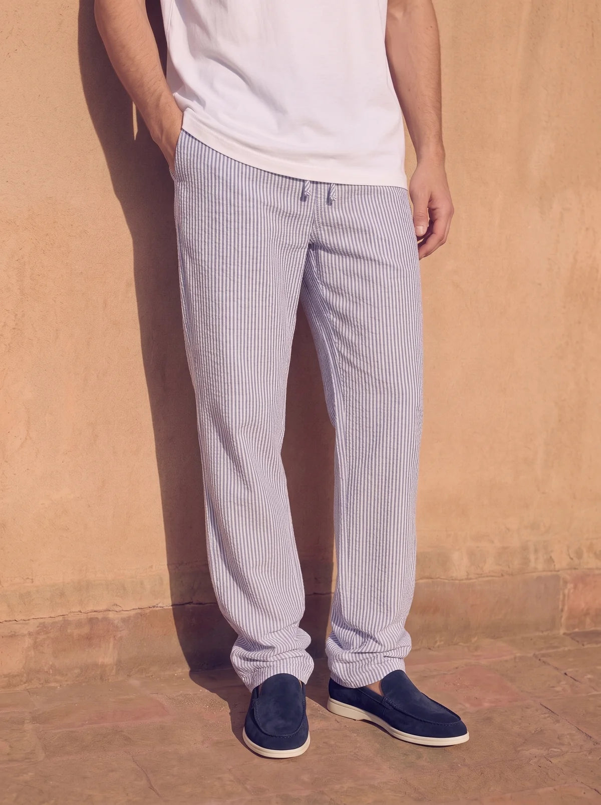 Leinen Hose Blau Weiß